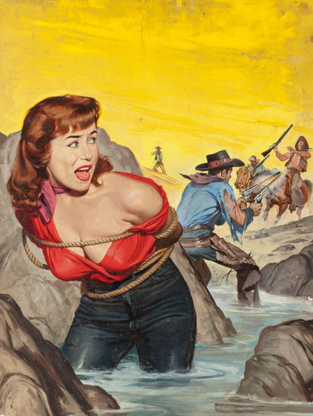 The Cowpoke and His $50,000 Date - Wil Hulsey - Pulp Art Cover - Life Size Posters