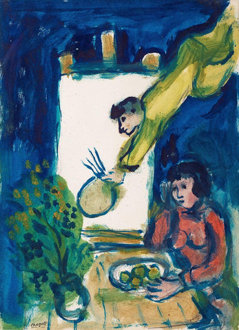 The Painter And Girl At The Table (Le peintre et Bella à table) - Marc Chagall Painting - Art Prints