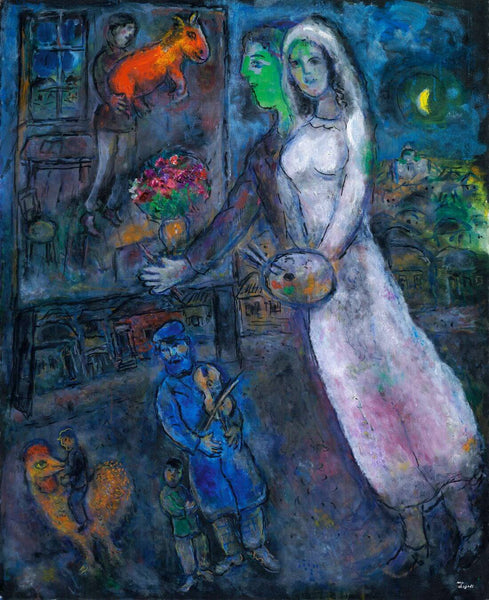 The Painter The Bride And Her Painting Of Couple And Violins  - Marc Chagall - Surrealism Painting - Life Size Posters