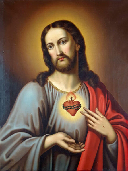 The Sacred Heart Of Jesus Christ - 19th Century Portuguese Painting – Christian Art Painting - Large Art Prints