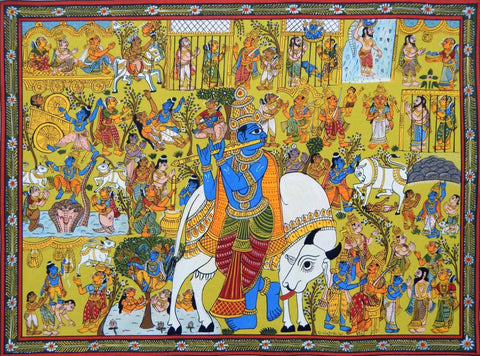 The Story Of Krishna - Cheriyal Scroll Painting - Posters by Tallenge