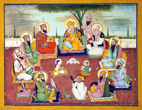 The Ten Holy Sikh Gurus with Guru Nanak Dev at Center - Canvas Prints by Akal