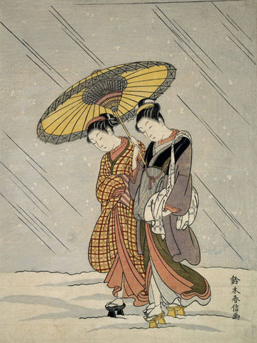 Two Women In A Storm - Suzuki Harunobu - Japanese Ukiyo Woodblock Painting - Posters