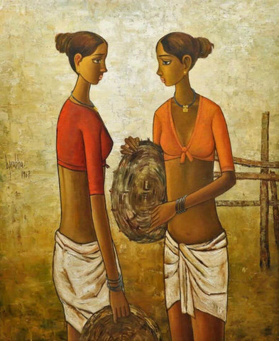 Two Young Fisherwomen - B Prabha - Indian Art Painting - Art Prints