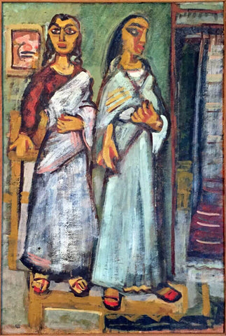 Two Women - Benode Behari Mukherjee - Bengal School Indian Painting - Canvas Prints by Benode Behari Mukherjee
