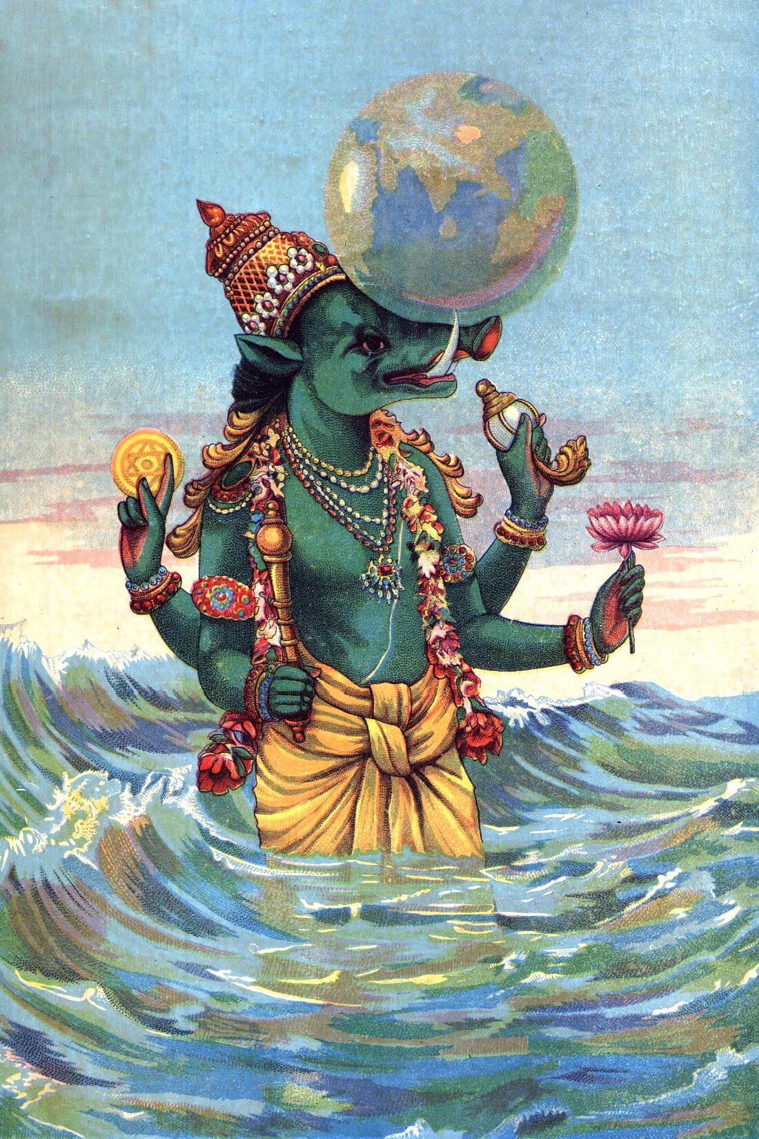 Varah - Vishnu Avatar - Raja Ravi Varma Oleograph Print - Vintage ...