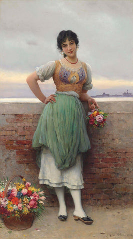 Venetian Flower Seller - Eugen Von Blaas Painting - Art Prints