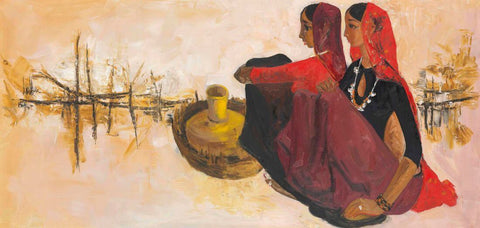 Village Women - B Prabha - Indian Painting - Art Prints by B. Prabha