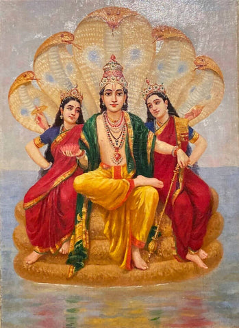 Vishnu On Shesh Naga  - Raja Ravi Varma - Famous Indian Painting - Posters