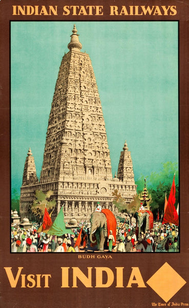 Visit India - Bodg Gaya - Vintage Travel Poster - Art Prints