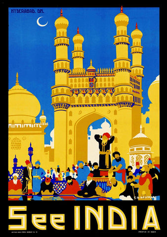Visit India - Hyderabad - Vintage Travel Poster - Posters