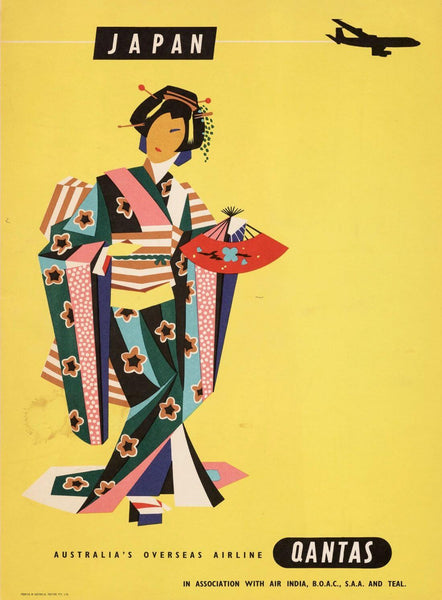 Visit Japan - Quantas - Vintage Travel Poster - Art Prints