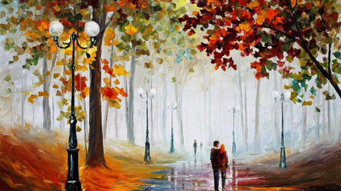 Palette Knife Acrylic Painting - Walk In The Park - Canvas Prints by Christopher Noel