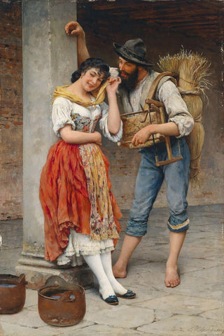 Watercarrier Flirtation - Eugen Von Blaas Painting - Life Size Posters