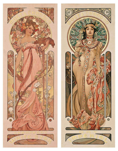 White Star And Imperial - Moet And Chandon Champagne - Advertisement Poster - Alphonse Mucha - Art Nouveau Print - Large Art Prints