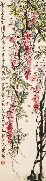 Wisteria And Bees - V - Qi Baishi - Modern Gongbi Chinese Floral Painting - Art Prints