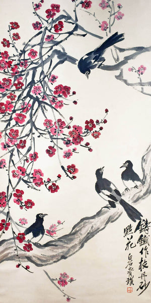 Wisteria And Magpies - Qi Baishi - Modern Gongbi Chinese Floral ...