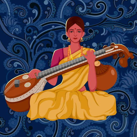 Woman Playing Rudraveena - Digital Art - Posters