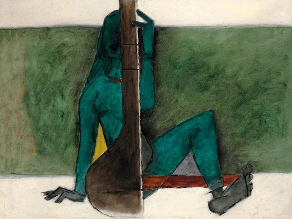 Woman  Playing Sitar - Maqbool Fida Husain Indian Painting - Framed Prints