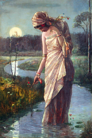 Woman Wading In The River - Hemendranath Mazumdar - Indian Masters Painting - Canvas Prints by Hemen Mazumdar