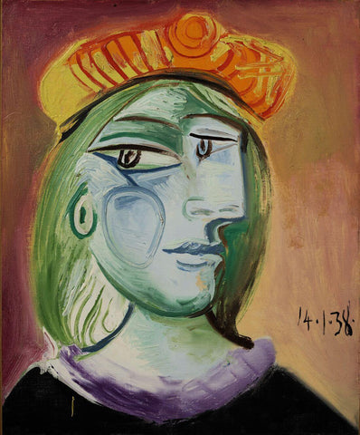 Woman With Red-Orange Beret (Femme Au Béret Rouge Orange) - Pablo Picasso - Art Painting - Canvas Prints by Pablo Picasso