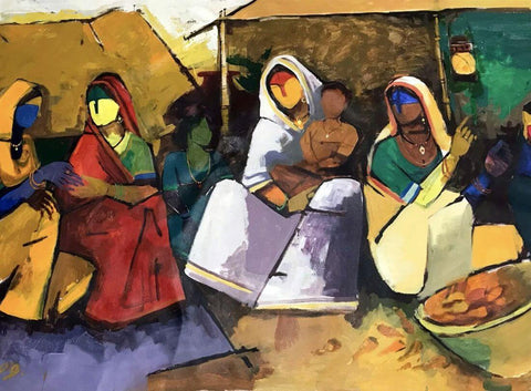 Women At The Market - Maqbool Fida Husain - Canvas Prints by M F Husain