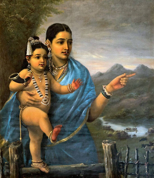 Yashoda Pointing Out To Balakrishna His Cows - Raja Ravi Varma - Indian Krishna Painting - Posters