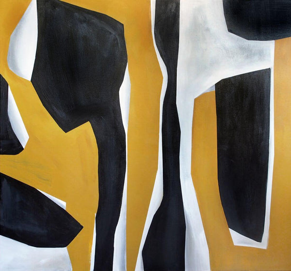 Yellow Black White - Abstract Art Painting - Life Size Posters