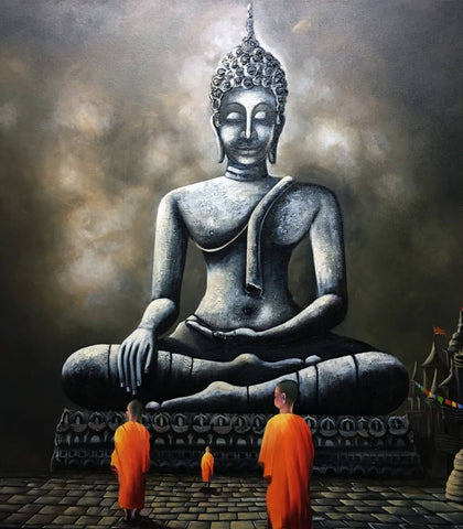 Young Buddhist Monks - Tallenge Buddha Painting Collection - Large Art Prints by Tallenge Store