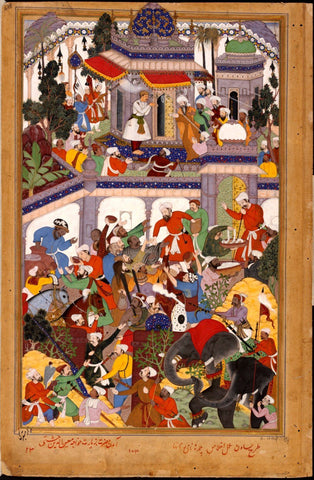 Indian Miniature Paintings - Rajput painting - Akbar visits the tomb of khwajah muin ad-din chishti at ajmer - Life Size Posters by Kritanta Vala