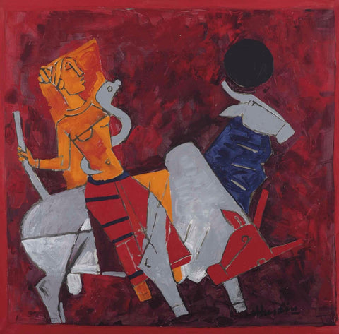 Untitled - Goddess Riding - Canvas Prints by M F Husain