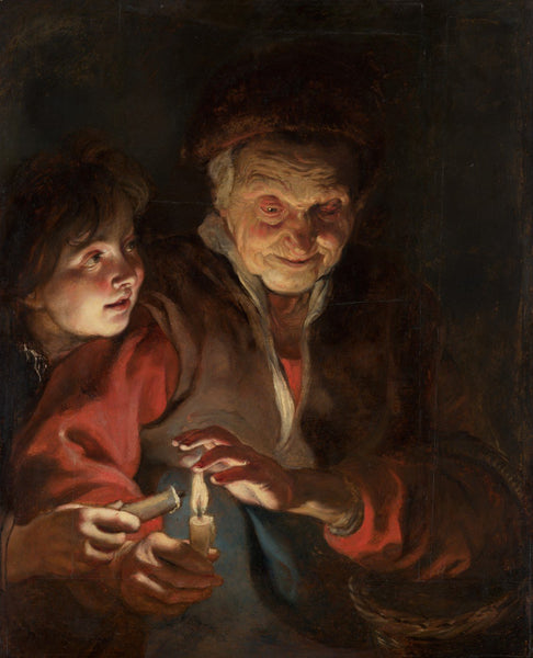 Old Woman And Boy With Candles - Life Size Posters