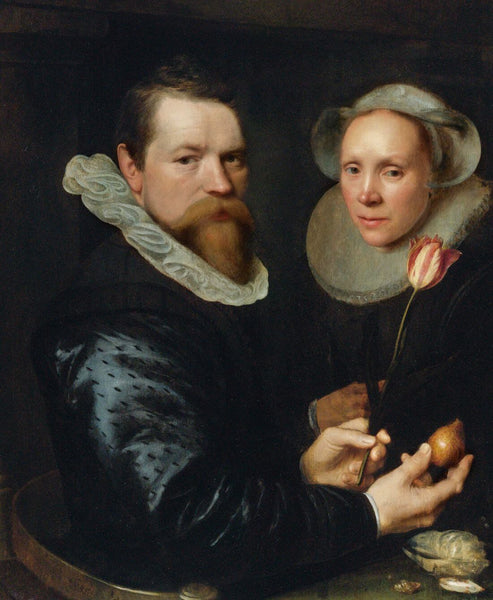 Double portrait with tulip, bulb, and shell - Michiel Jansz Van Mierevelt - Large Art Prints