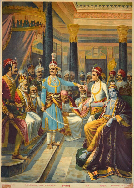 Raja Ravi Varma - Krishna Shishtai - Sri Krishna In His Role As Envoy of Pandavas to the Kaurava Court- 1928 - Oleograph Print - Posters