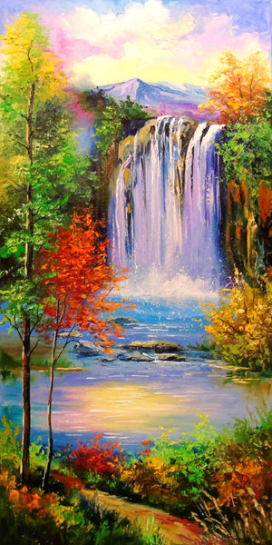 Mountain Waterfall Painting by Janet Simmons | Buy Posters, Frames ...